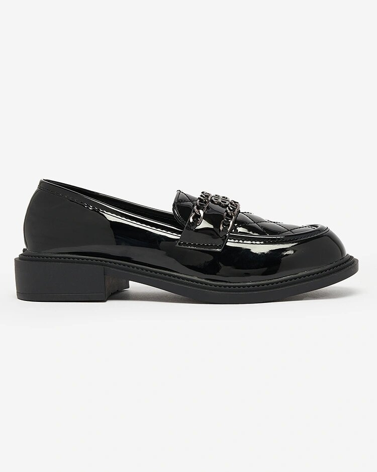 Resti Lacquered black moccasins with quilted nose Kusanna