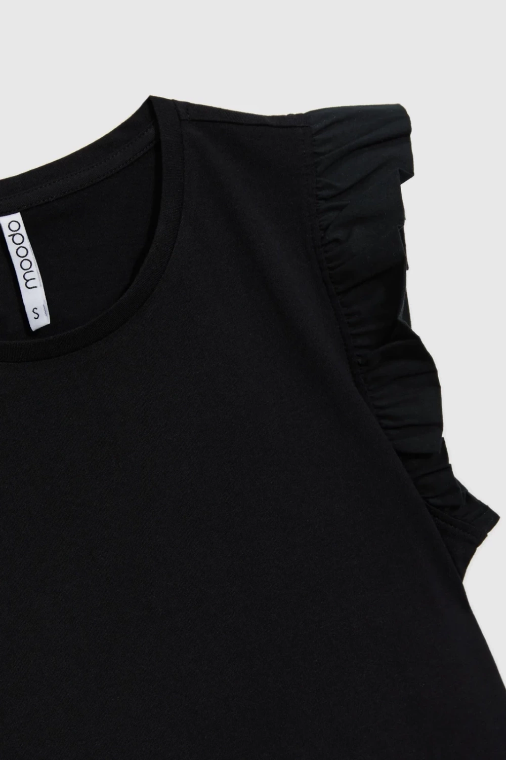 Marisse Black Blouse With Ruffles On The Shoulders