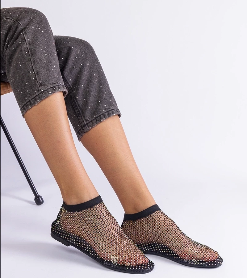 Gemre Sandale negre din plasă cu pietre strălucitoare Antalia