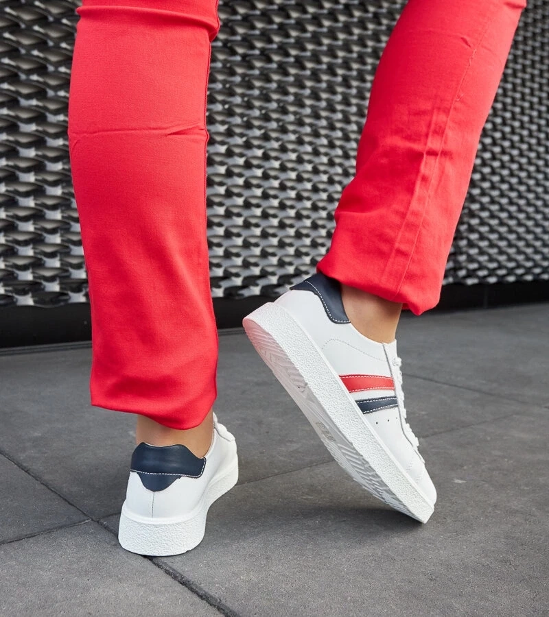 Gemre Sneakersi Camilla din piele albă cu șireturi