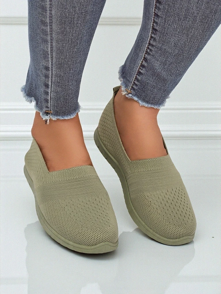 Resti Gaia Verde Women&#039;s Moccasins – Comfortable Green Fabric Flat Shoes