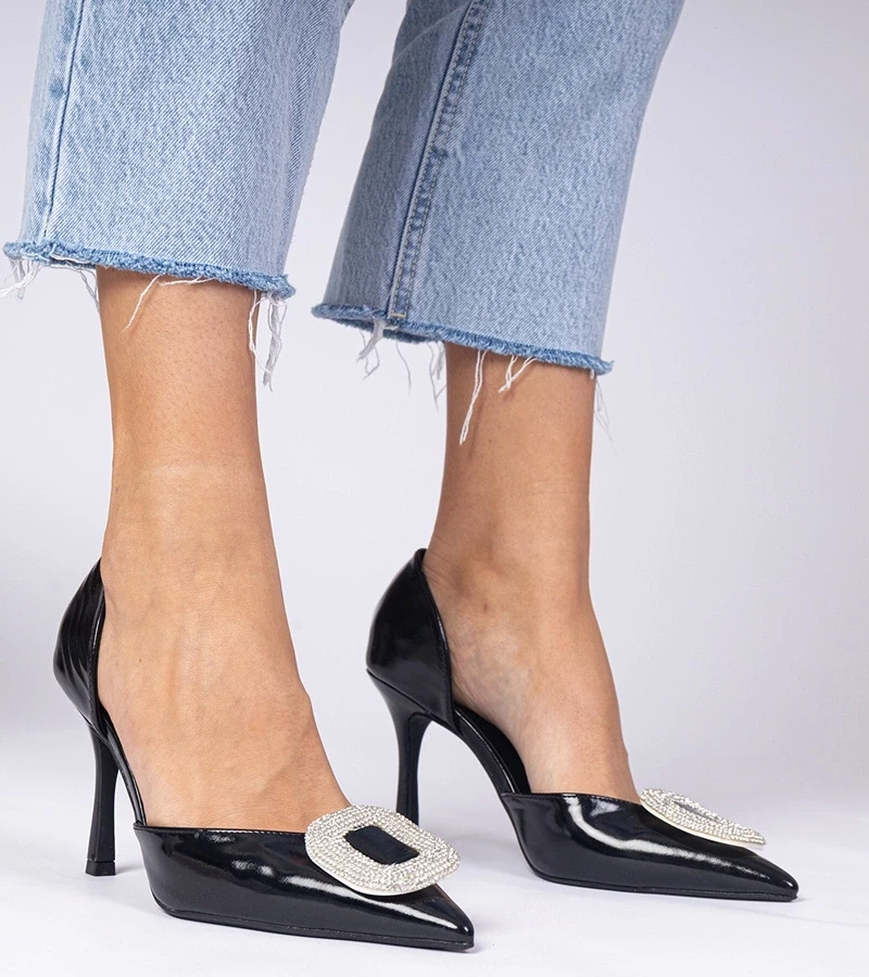 marka niezdefiniowana Black stilettos decorated with rhinestones Coluga
