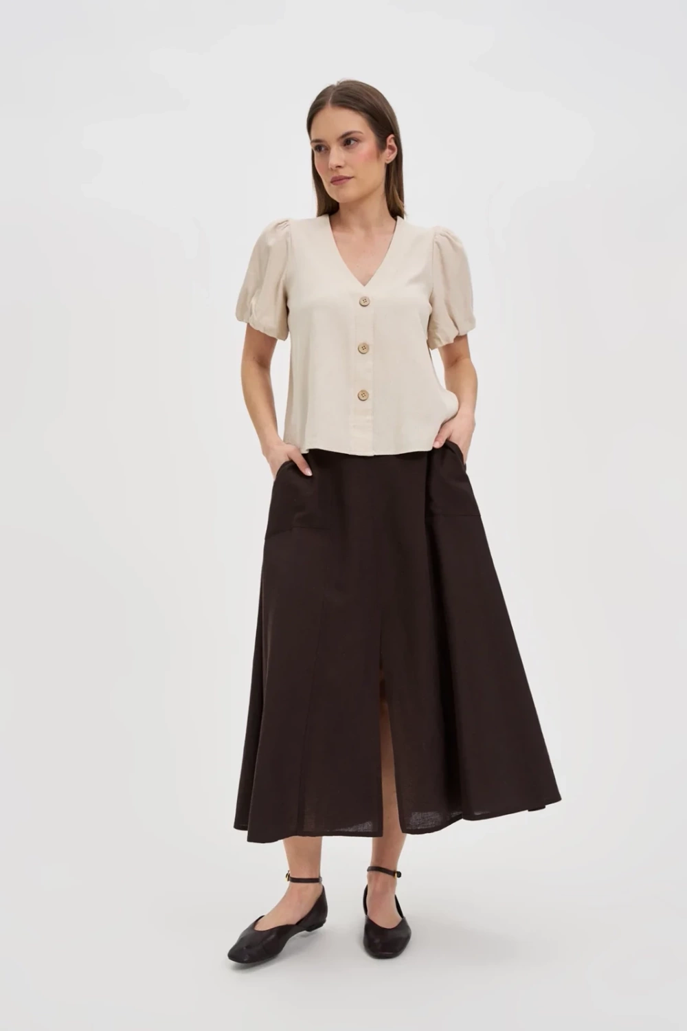 Marisse Beige Viscose And Linen Shirt