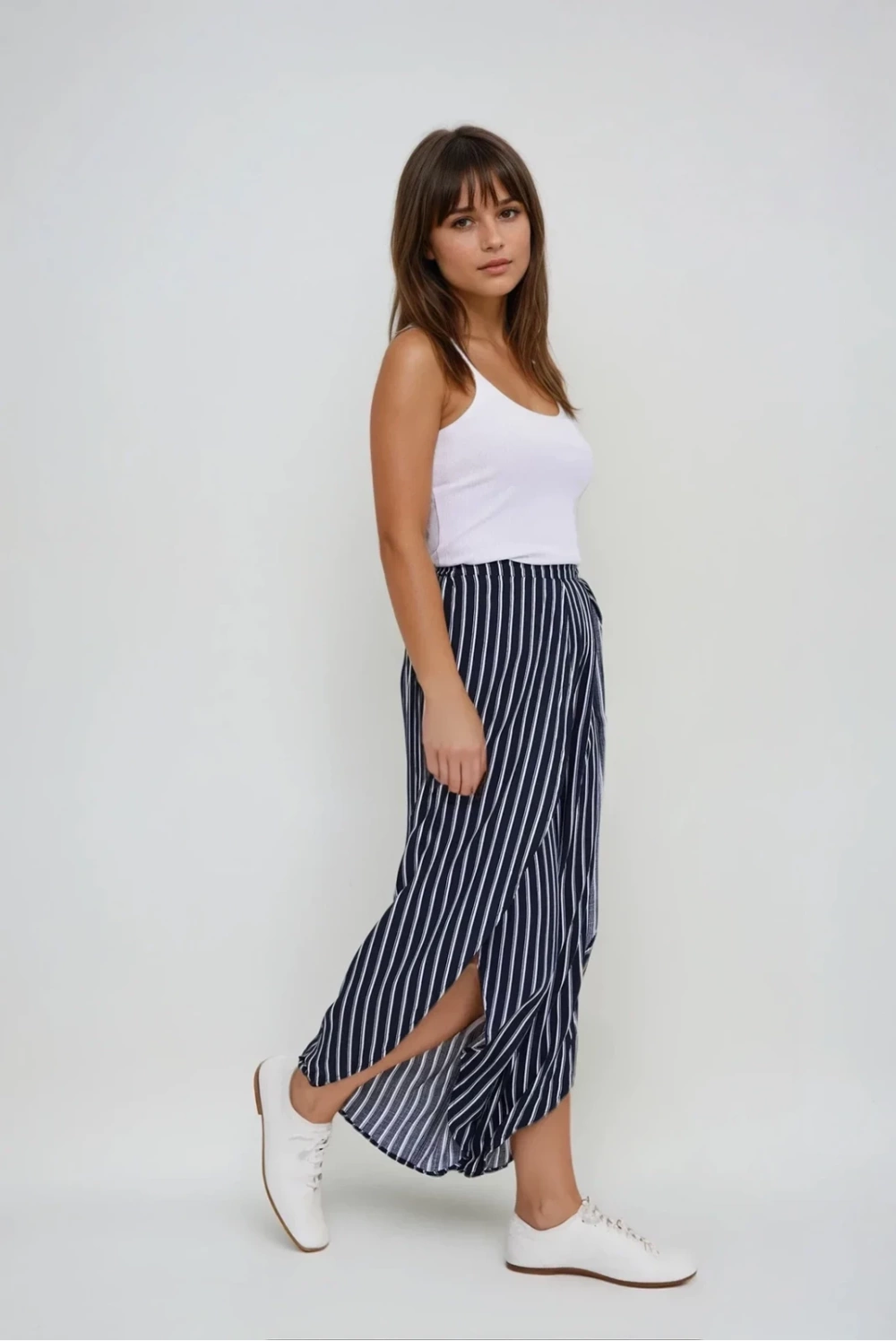 Marisse Navy Blue Striped Culottes