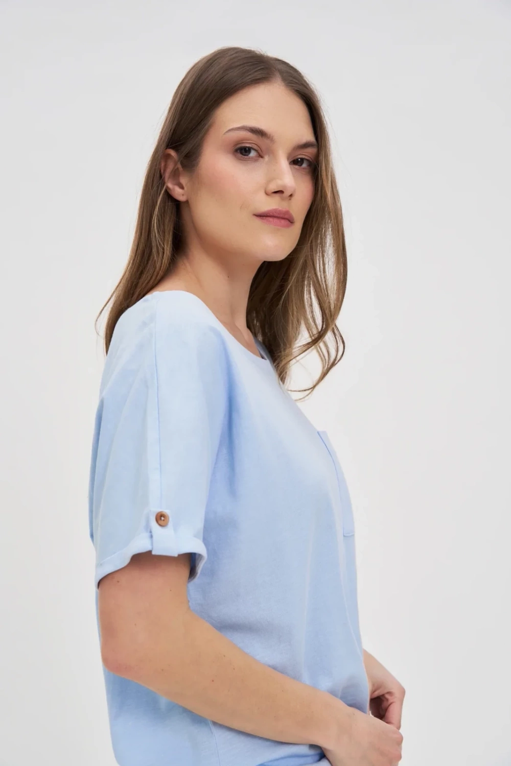 Marisse Blue Cotton T-Shirt With Pocket