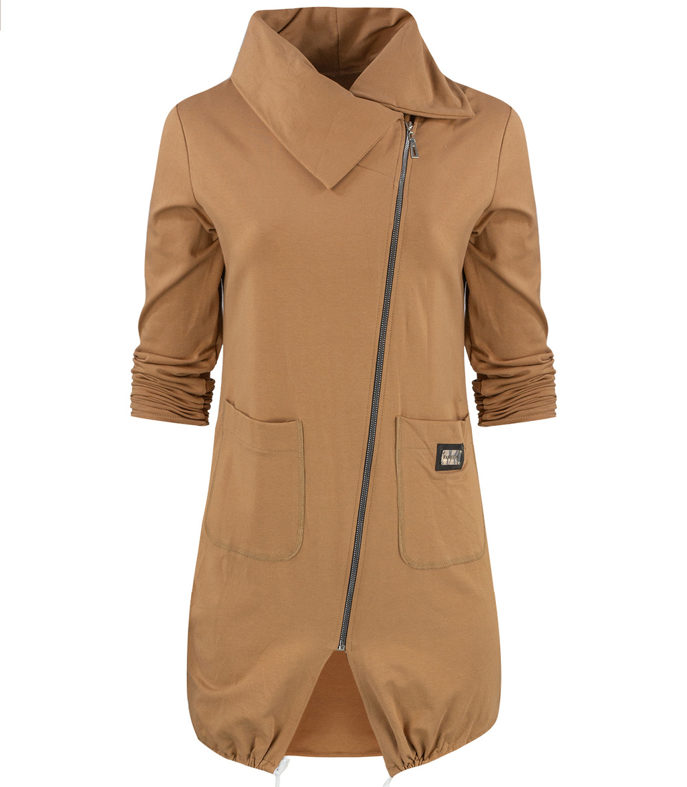 Pri Thin long sweatshirt with a diagonal zipper and a BEATA neck warmer