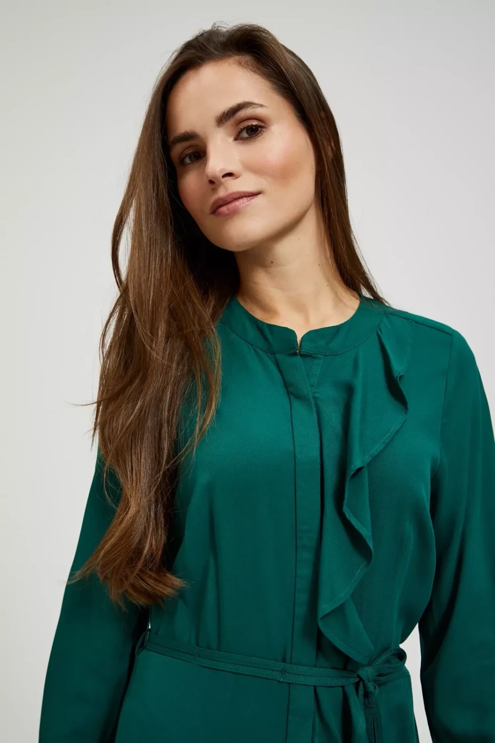 Marisse Emerald Midi Dress With Ruffles