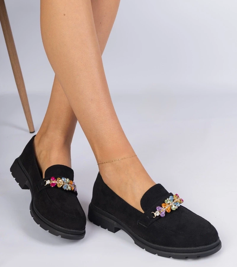Gemre Mocasini negri de damă decorați cu pietre Liliana