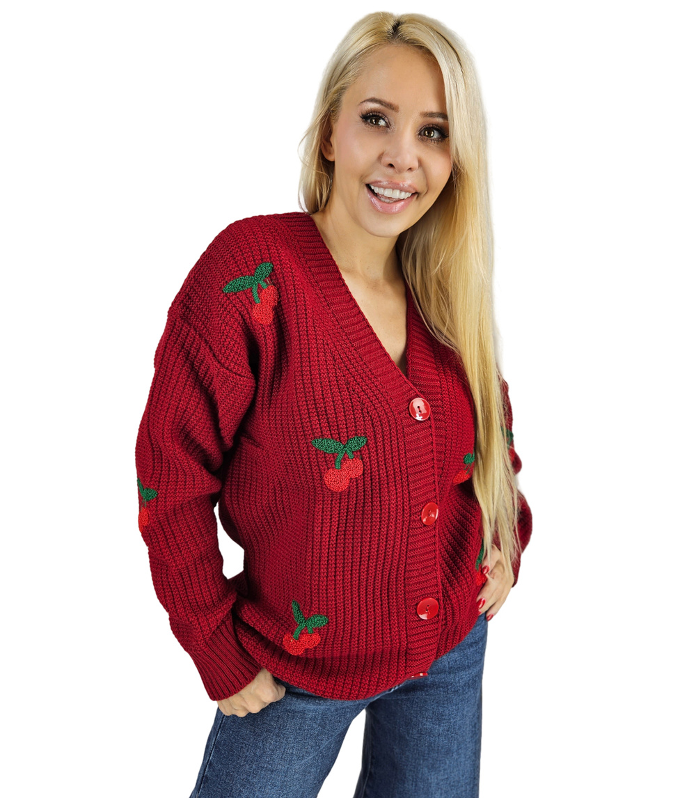 Pri Warm and cozy women's sweater with cherries in autumn LARAMIE
