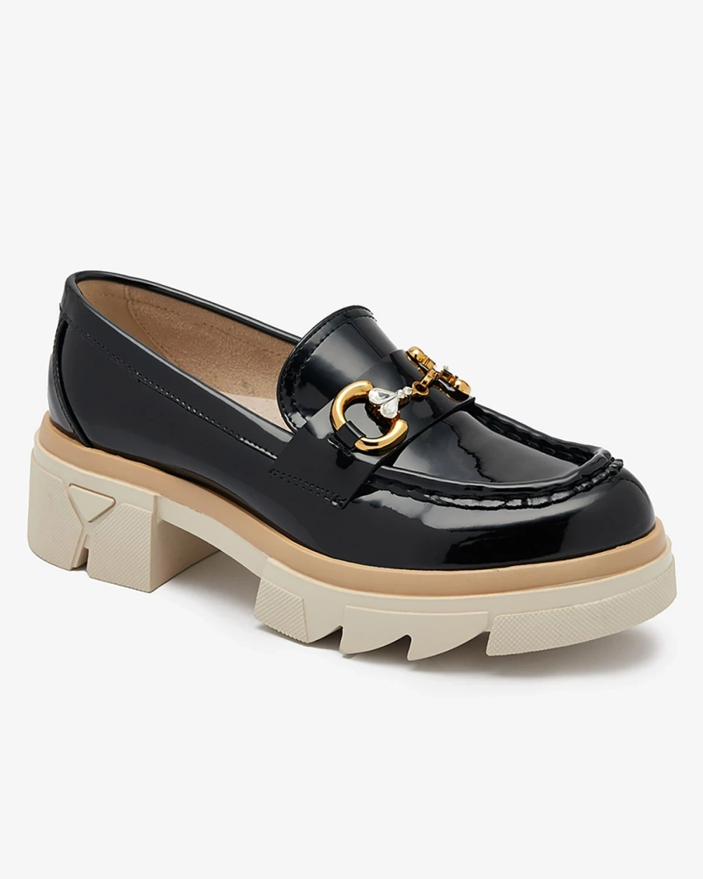 Resti Lacquered black women&#039;s moccasins with crystals Inriw - Footwear