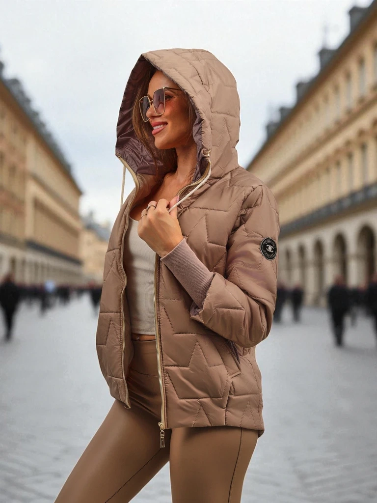 Resti Women's Quilted Jacket with Hood and Cuffs on Sleeves Raven Peak