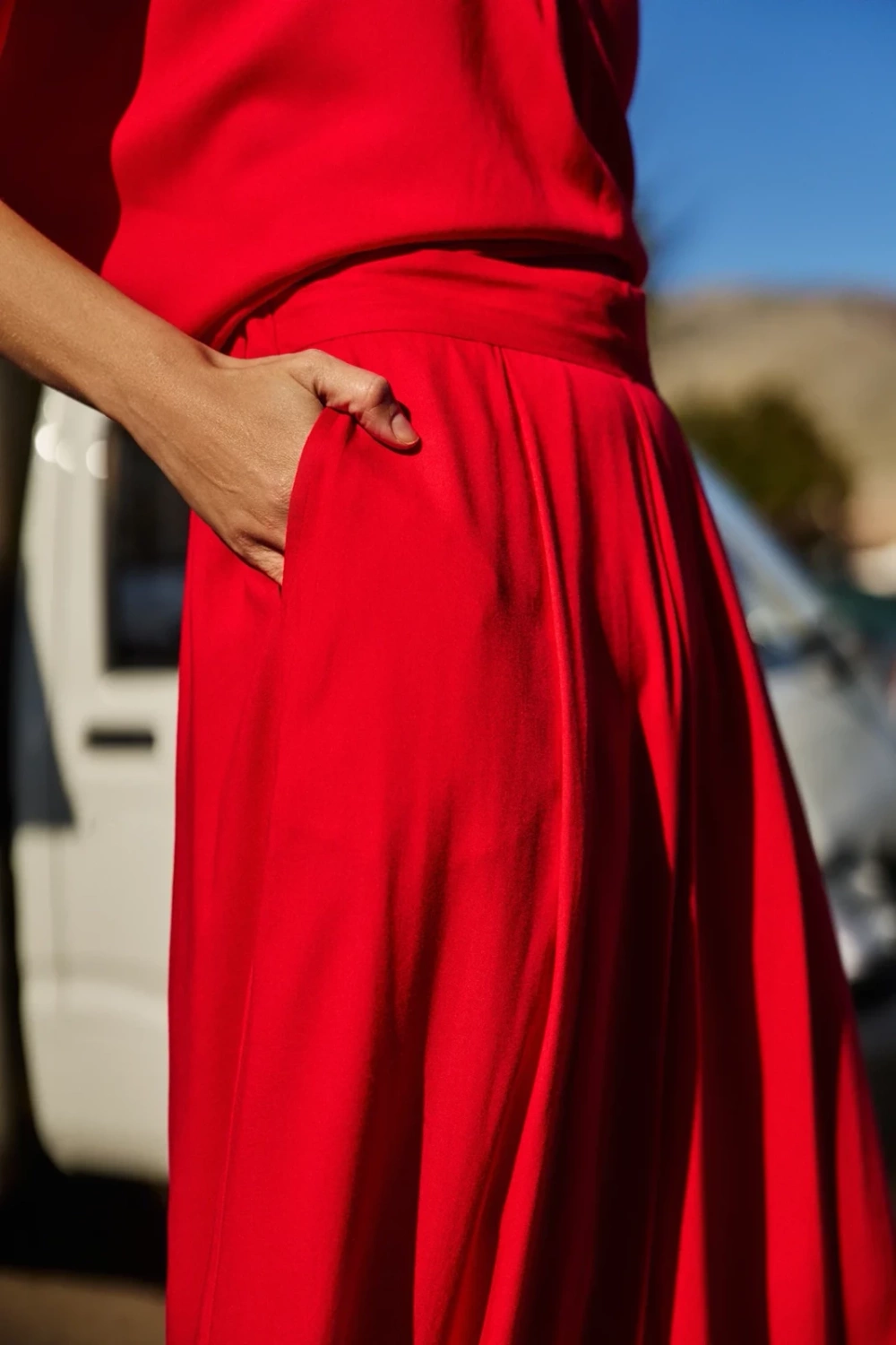 Marisse Red Viscose Wide-Leg Trousers