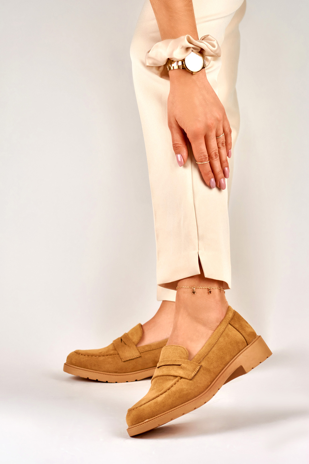 primohurt Karmelowe zamszowe półbuty damskie