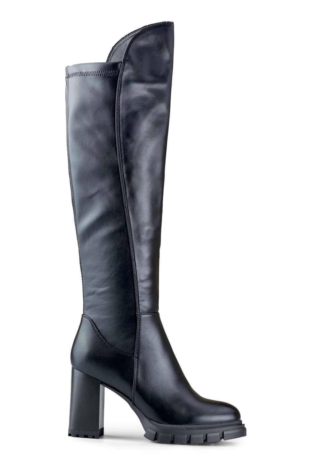 primohurt Czarne kozaki nad kolano z ekoskóry na wysokim słupku