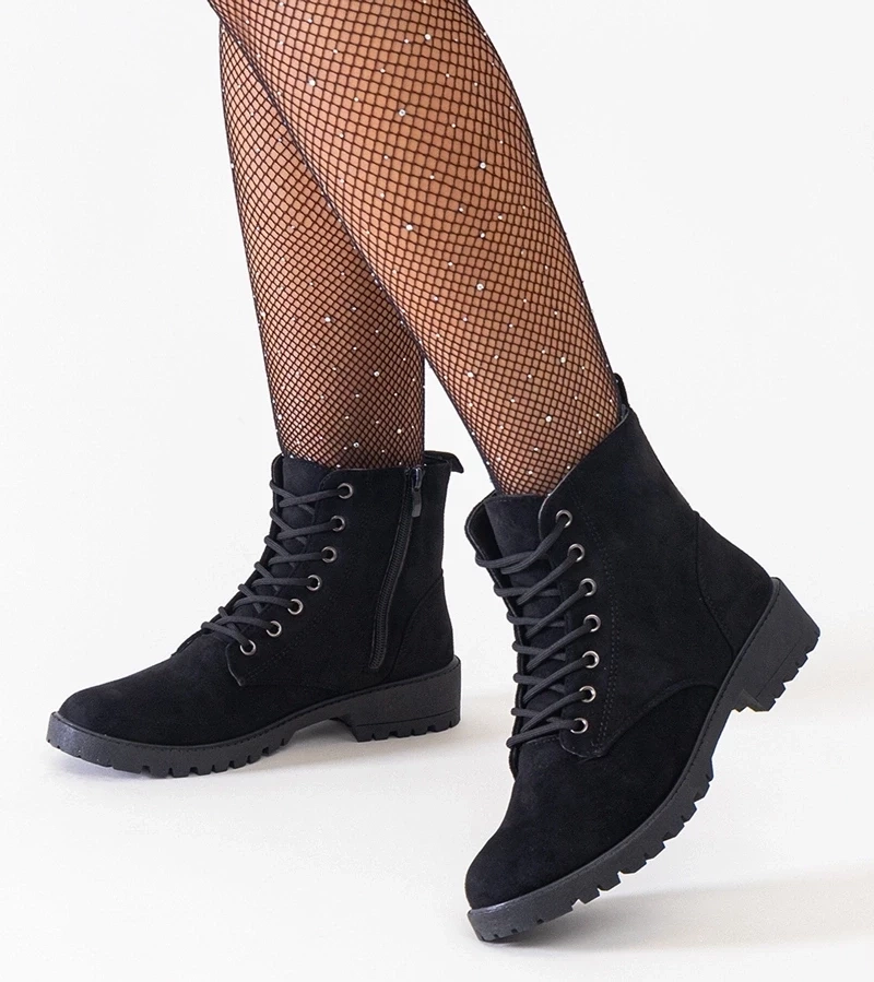 Gemre Cizme negre din eco-velur tip worker pe platformă Barosa.