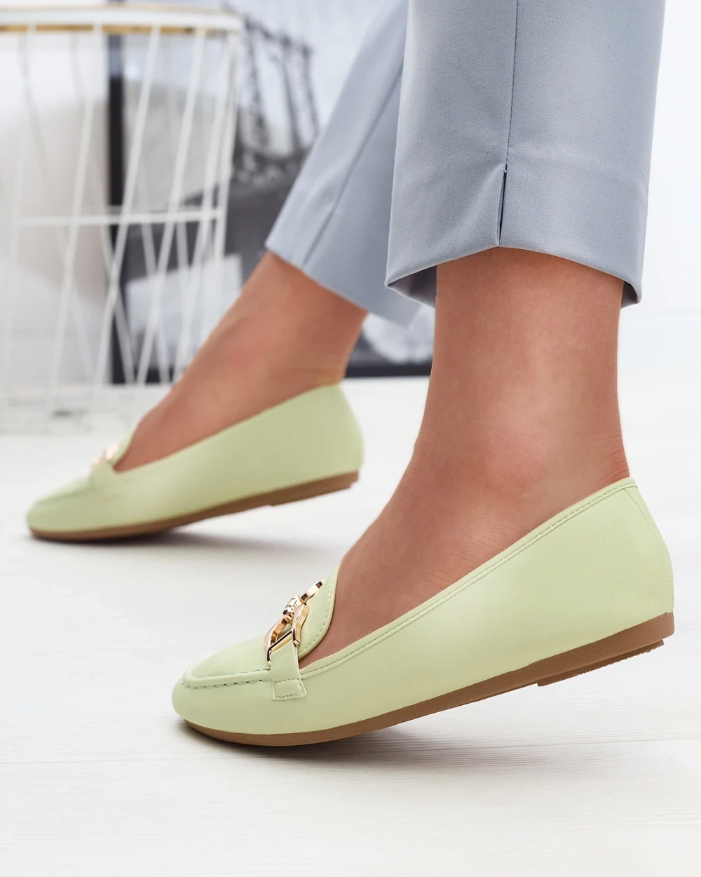 Resti Green eco-leather women&#039;s moccasins with embellishment Wiwet-Footwear