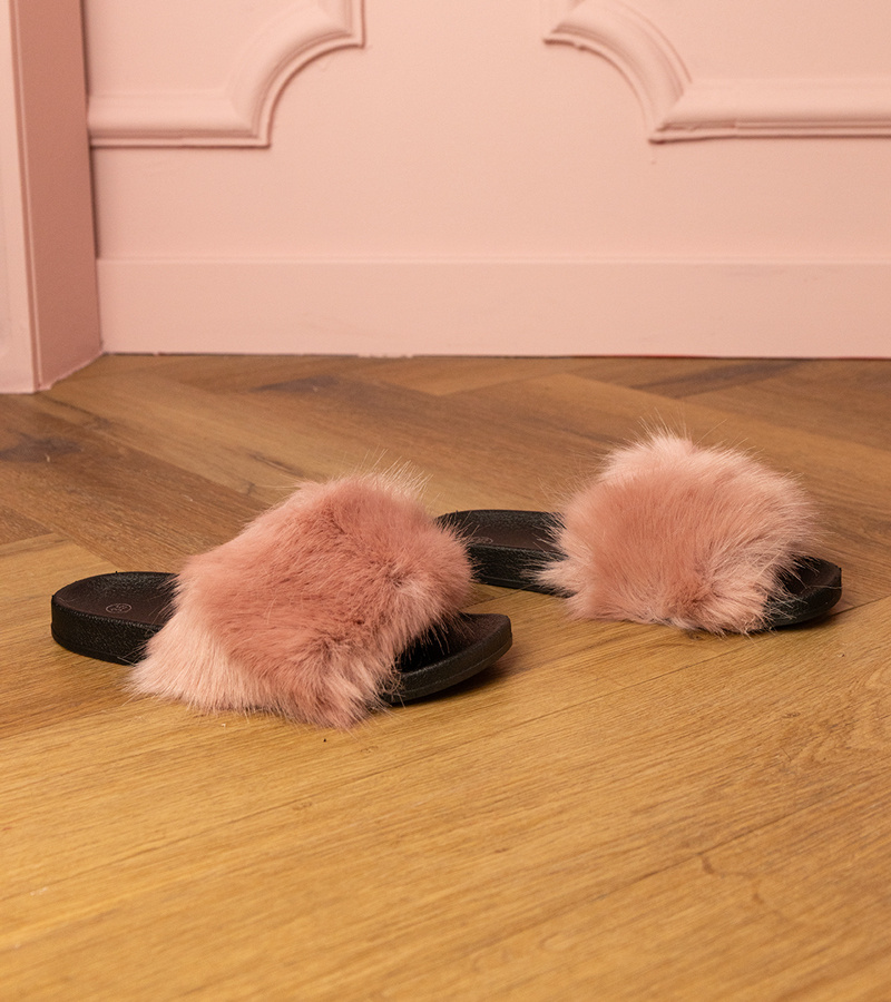marka niezdefiniowana Pink children&#039;s fur slides Malinka