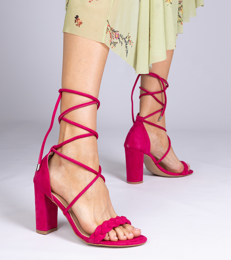 marka niezdefiniowana Pink lace-up block heel sandals Elesinda