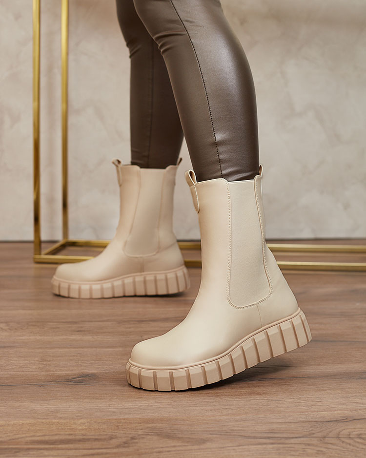 Resti Women&#039;s high flat heeled boots in ecru Elicane