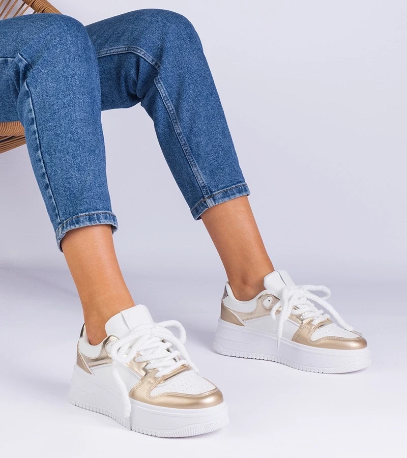 Gemre Adidași alb-aurii pe platformă Ivalda