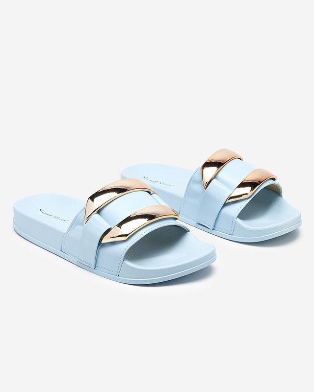 Resti Blue women&#039;s slippers with golden Serina ornament - Footwear