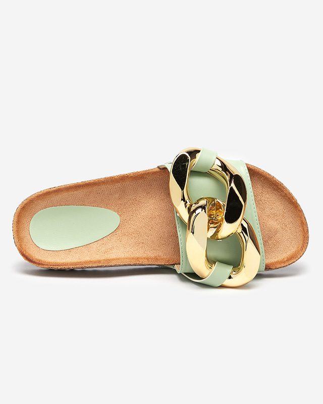 Resti Women&#039;s green slippers with decoration at Fixci- Footwear