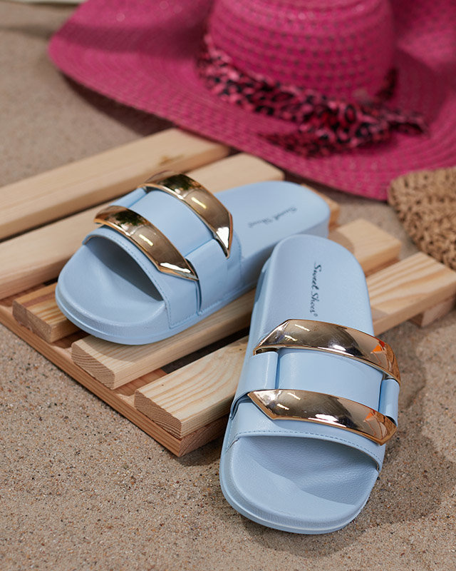 Resti Blue women&#039;s slippers with golden Serina ornament - Footwear