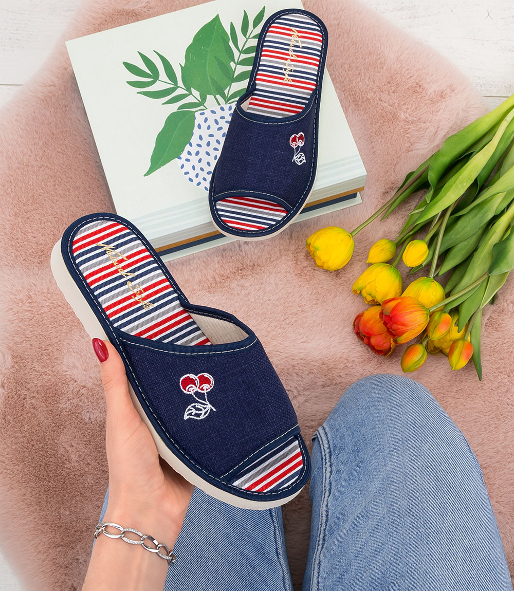 Дамски чехли Natural Style NS-094, тъмносини райета