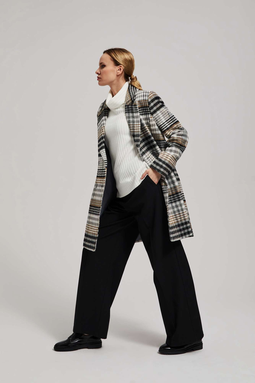Marisse Double-Breasted Check Coat