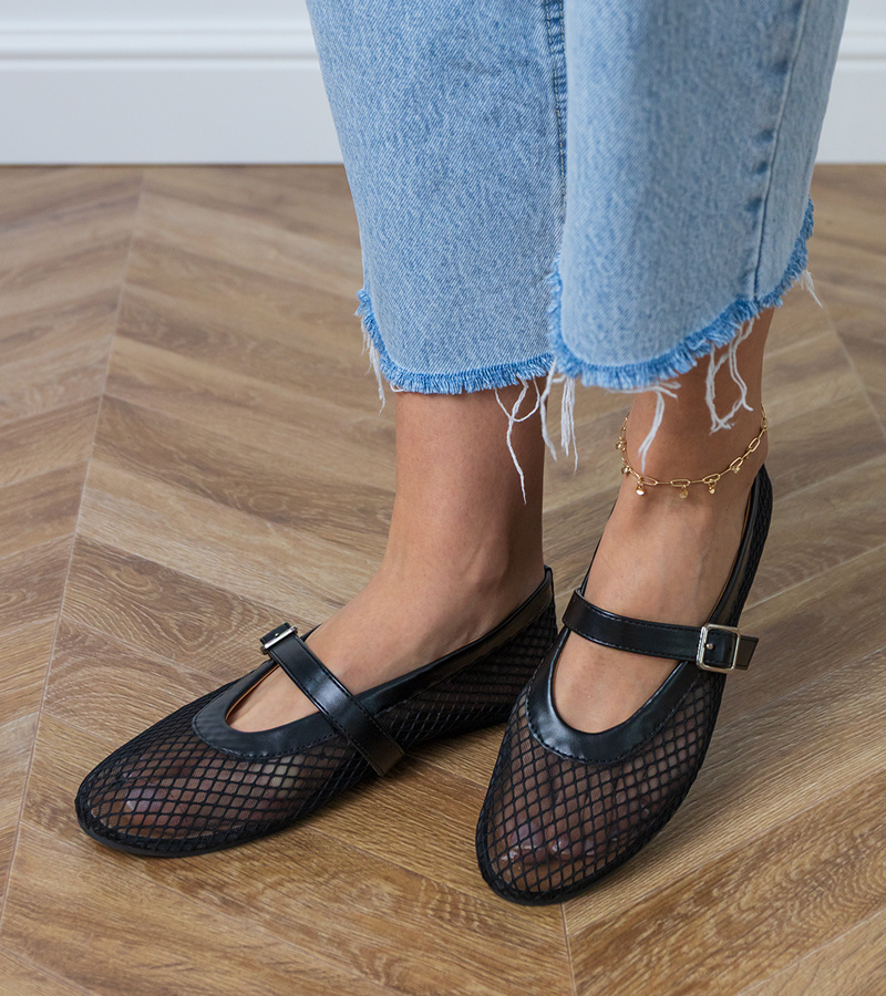 D/CEO Turina black mesh ballet flats with buckle