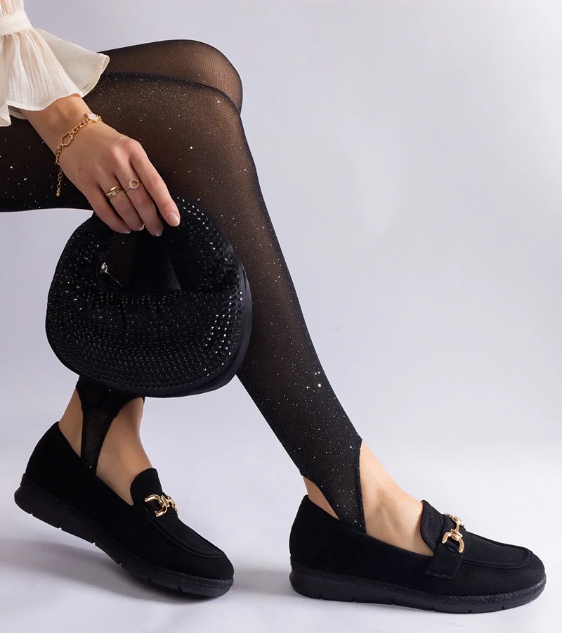 Gemre Mocasini negri perforați pentru femei din piele ecologică întoarsă Sandoval