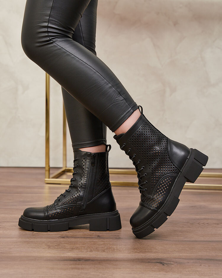 Resti Women&#039;s black openwork ankle boots with a flat heel Rolika - Footwear