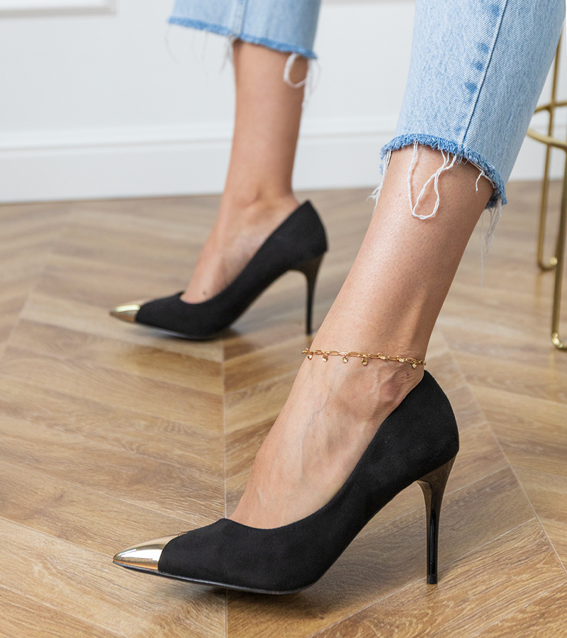 D/CEO Black eco-suede pumps with metallic toe Elaza