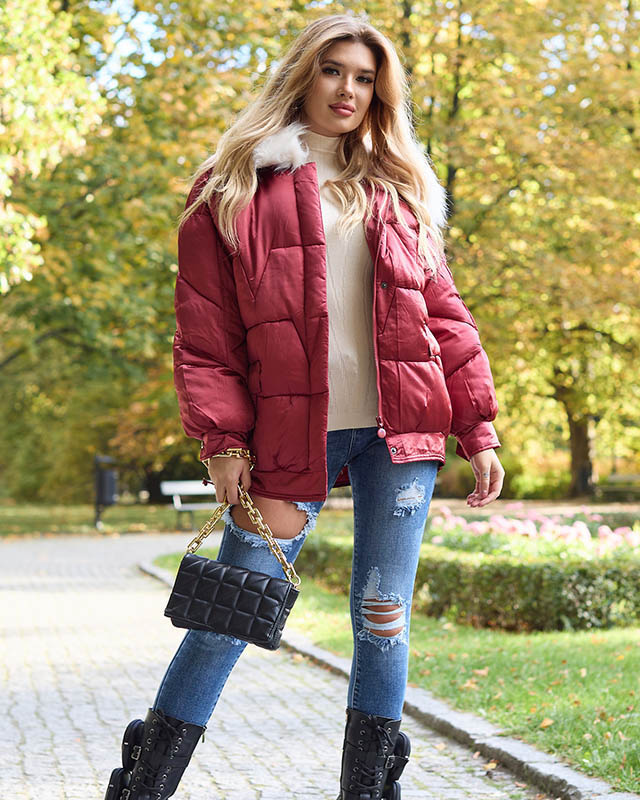 Resti Maroon womens winter jacket with synthetic down fill - Clothing
