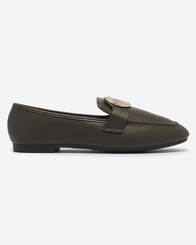Resti Dark green women&#039;s moccasins with gold embellishment Uletta - Footwear