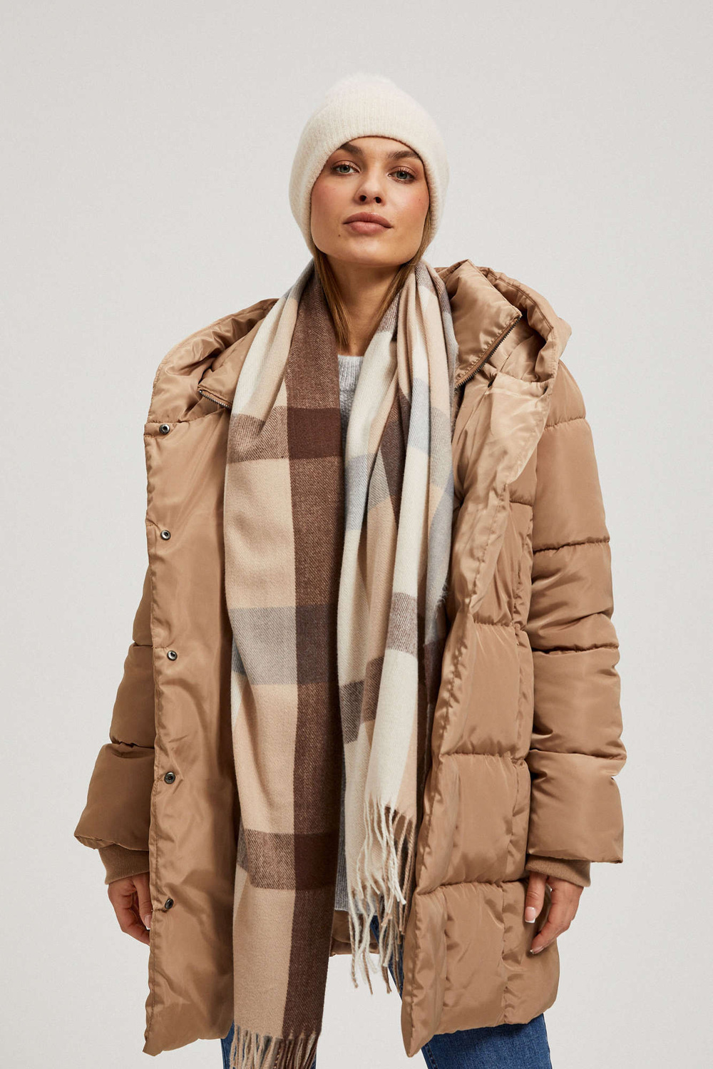 Marisse Large Brown Checkered Scarf