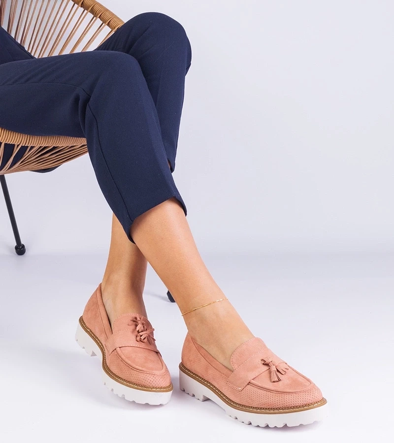 Gemre Ružové dámske mokasíny z ekosemišu so zdobením Balada