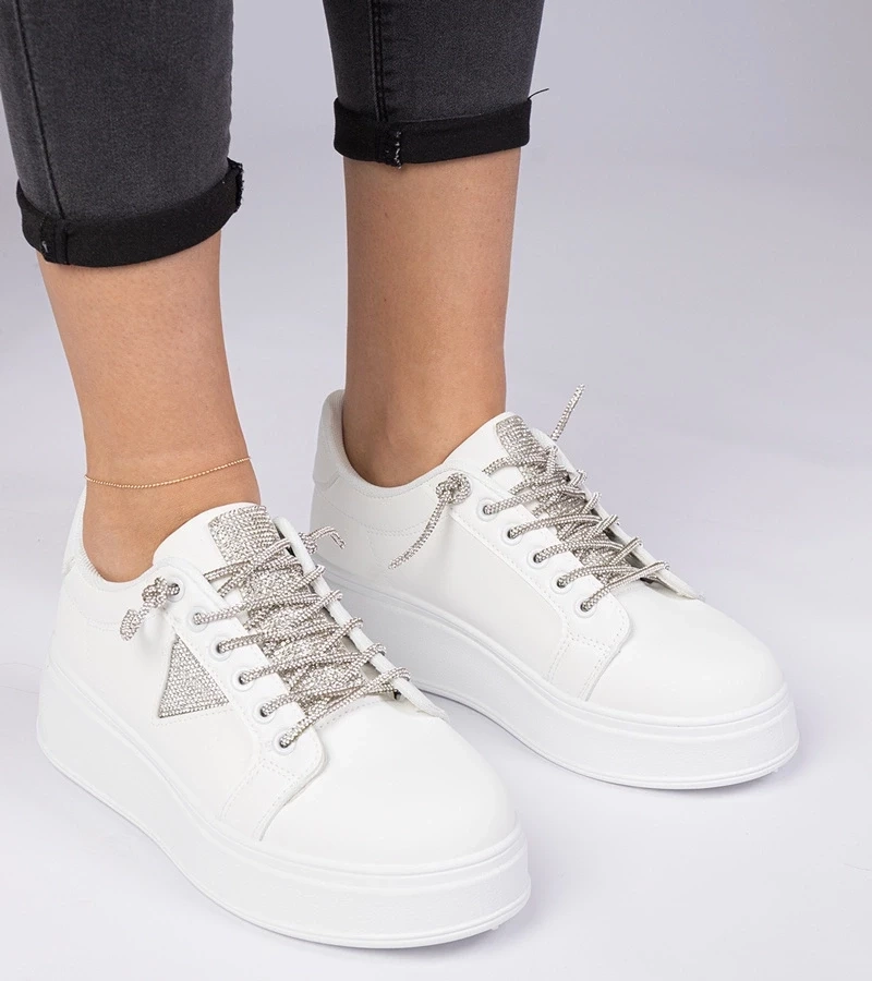 Gemre Adidași albi cu zirconii argintii Treysi