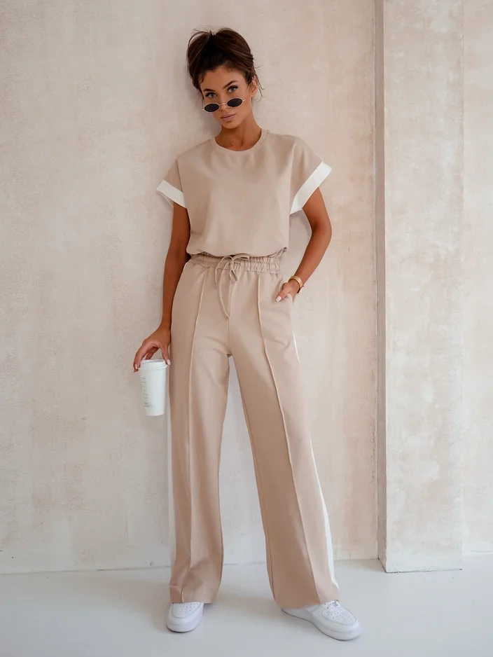 Resti Women's Cotton Set with Short Sleeves and Flared Pants