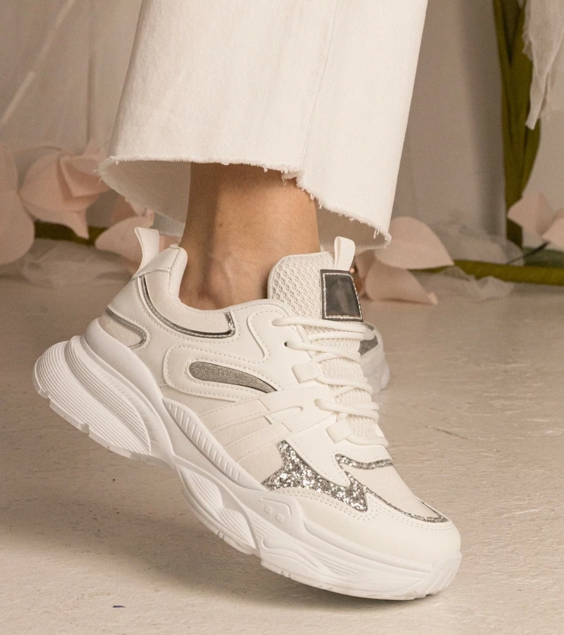 Gemre Adidași sport albi pentru femei cu sclipici Maleda