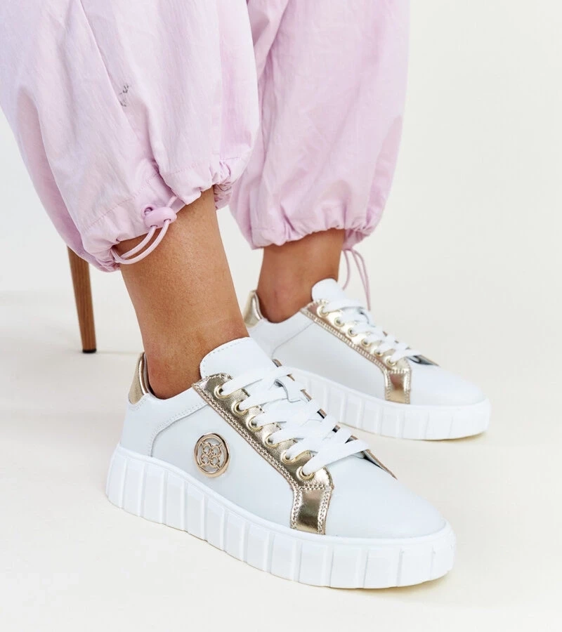 Gemre Teniși de piele albi pe talpă masivă Viera