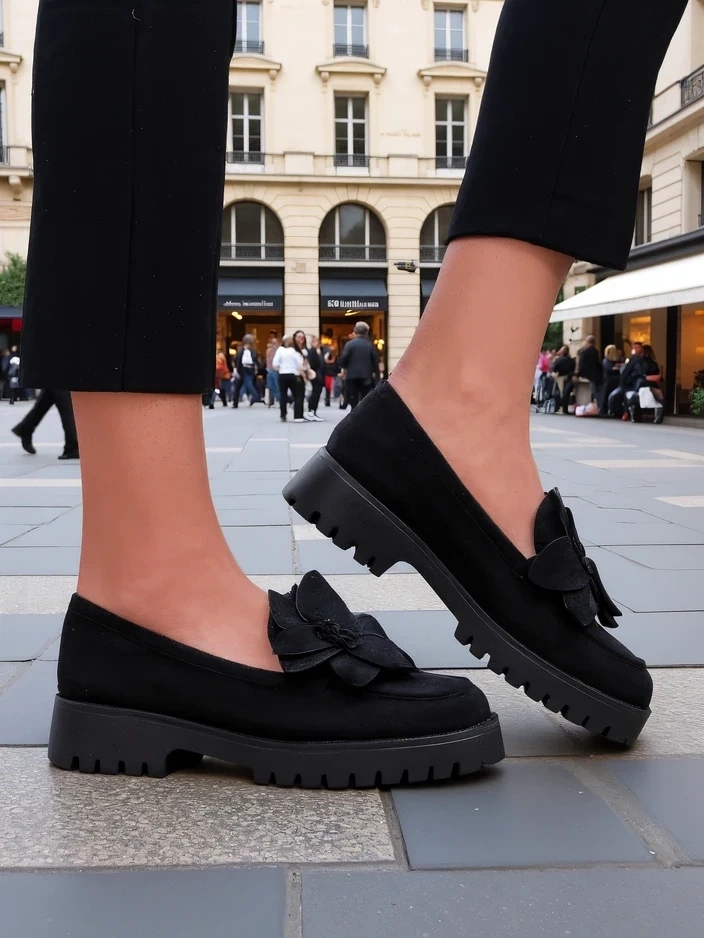 Resti Eco suede women&#039;s moccasins with a Floverse flower