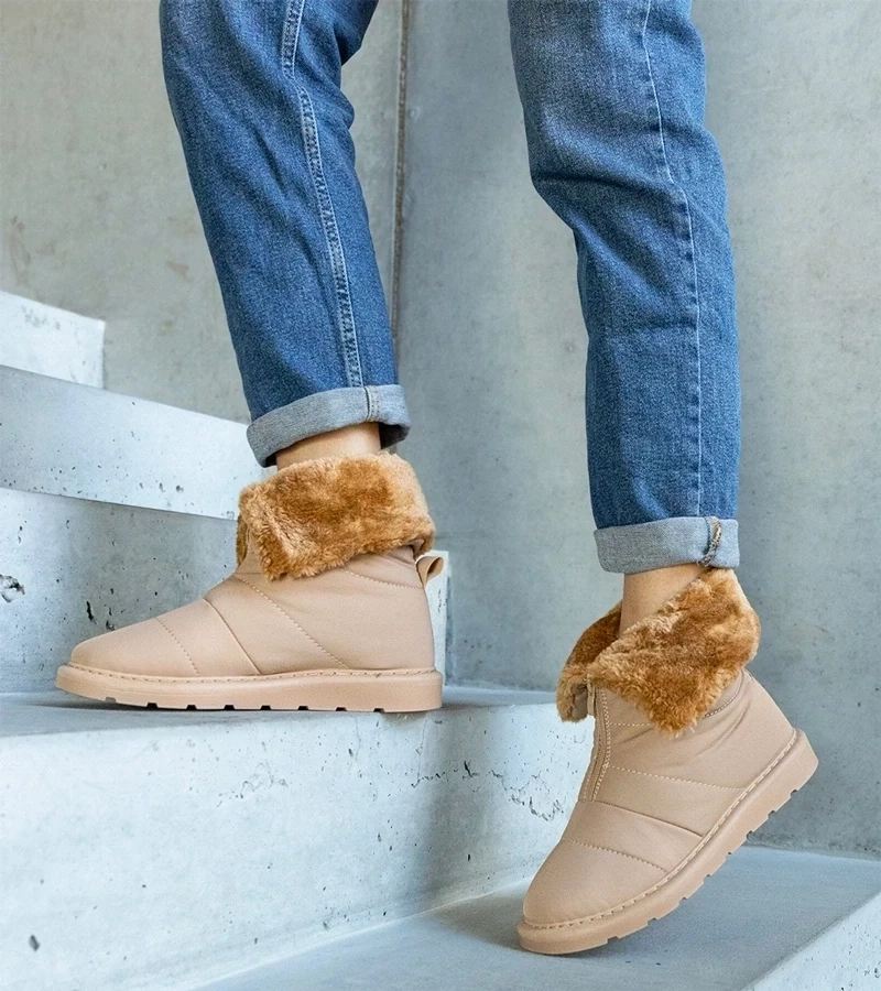 marka niezdefiniowana Beige insulated snow boots with collar Edidda