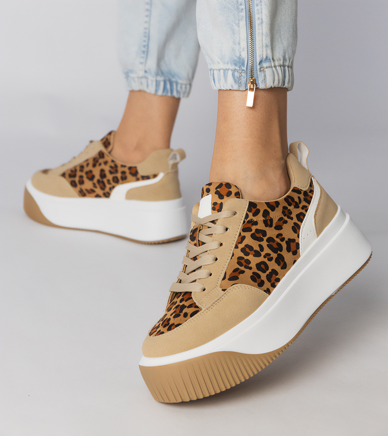 Gemre Pantofi sport damă din piele ecologică de căprioară cu imprimeu leopard Kalesa