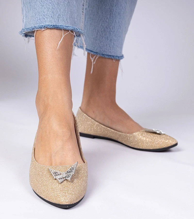 marka niezdefiniowana Gold glitter ballet flats with butterfly Denny