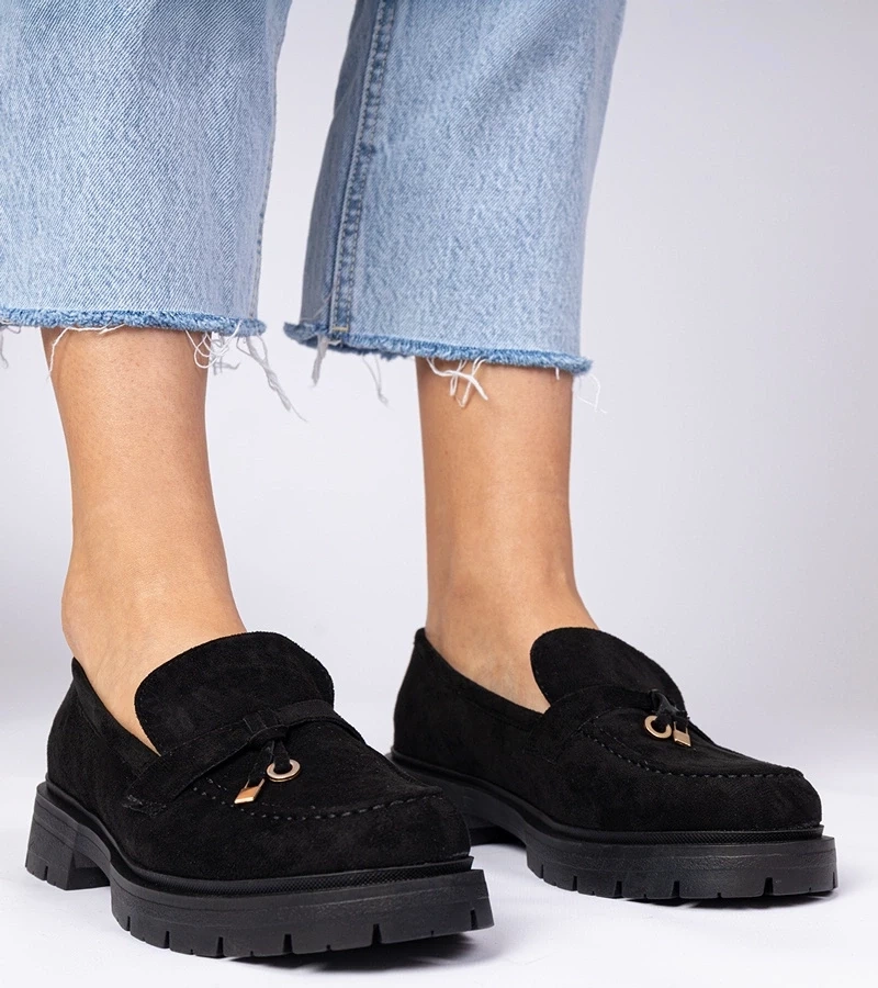 Gemre Pantofi eleganți negri din piele ecologică întoarsă cu decorațiuni Marsella