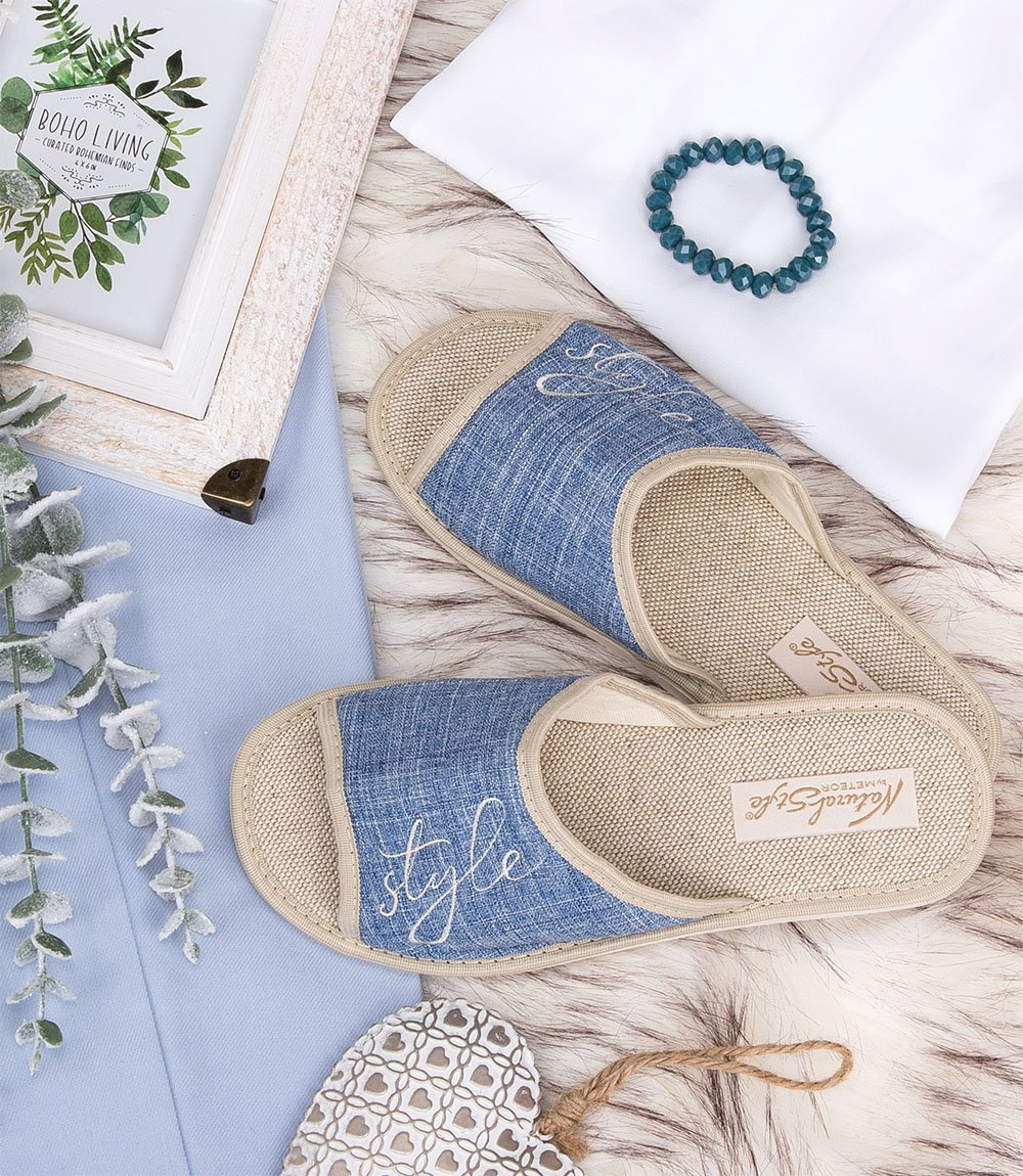 Дамски чехли Natural Style NS-096 синьо-бежови