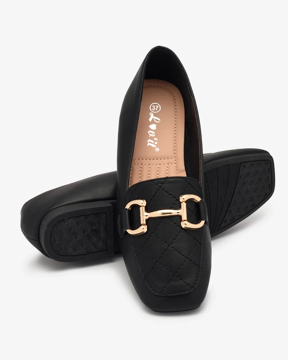 Resti Black women&#039;s quilted moccasins with gold embellishment Wetifa