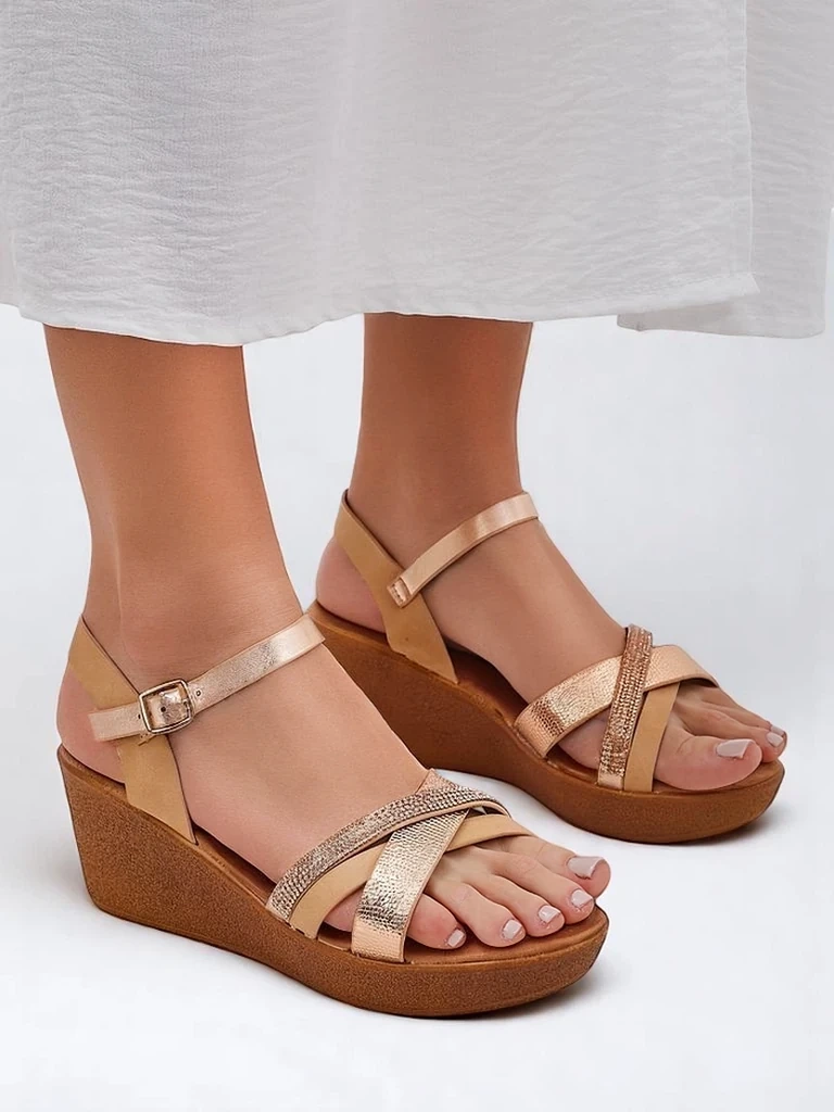 Resti Women's wedge sandals with rhinestones and glitter Glittera