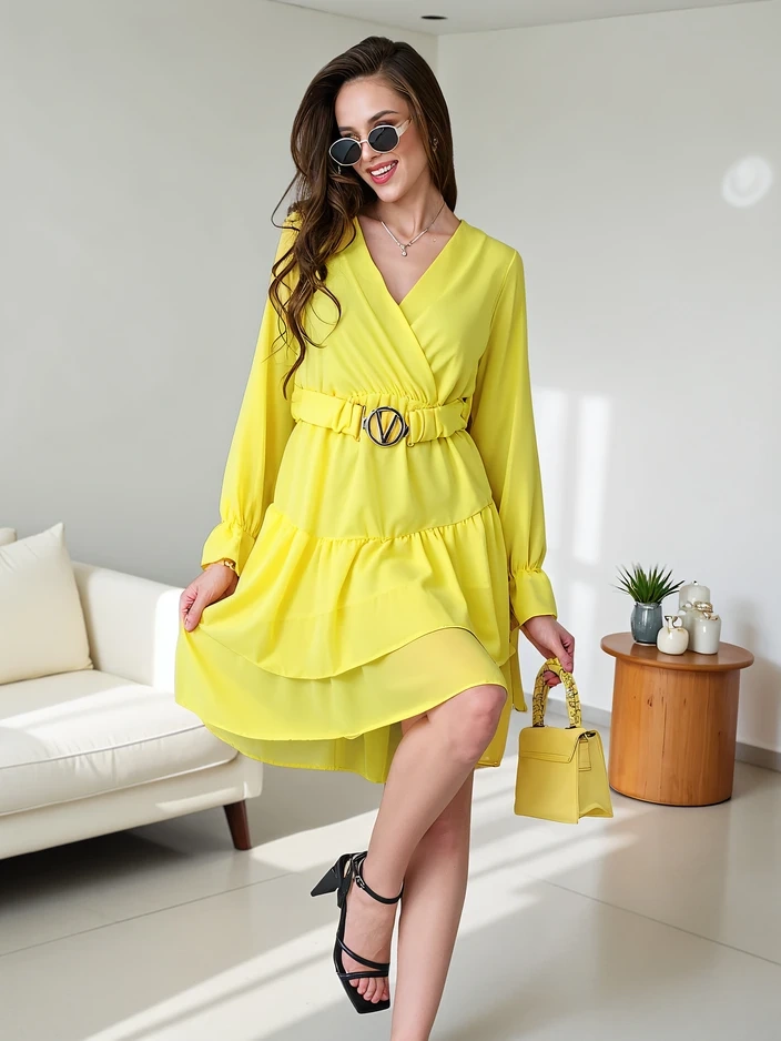 Resti Women's mini dress with ruffles and wrap neckline